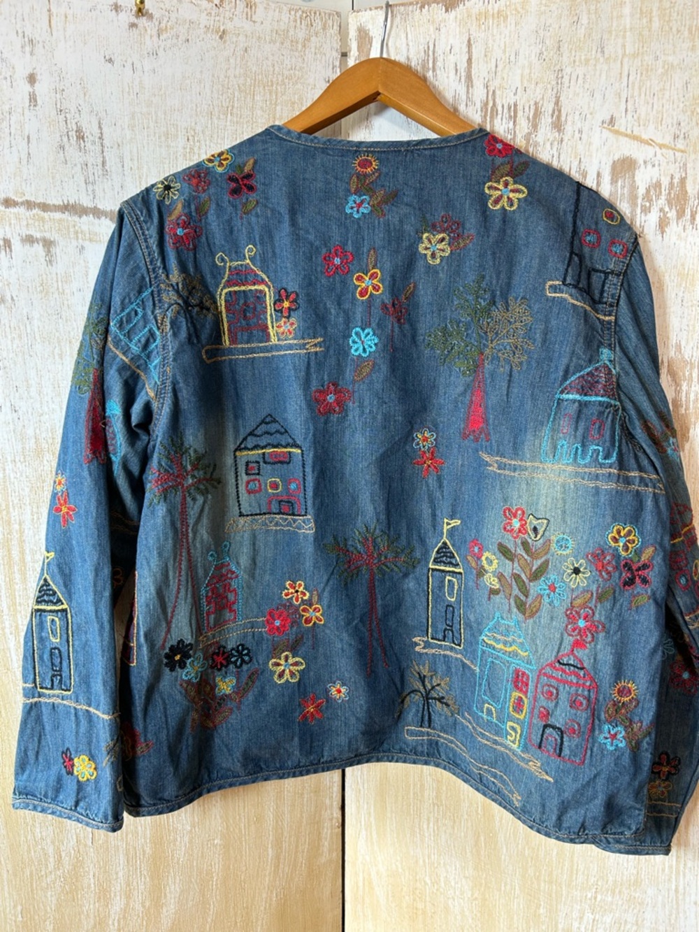 Chico's Blue Denim Jacket with Multicolor Embroidery - Picture 5 of 12